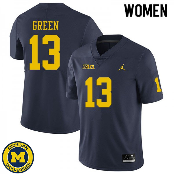 Women's Michigan Wolverines #13 German Green Navy Fashion Player Jersey